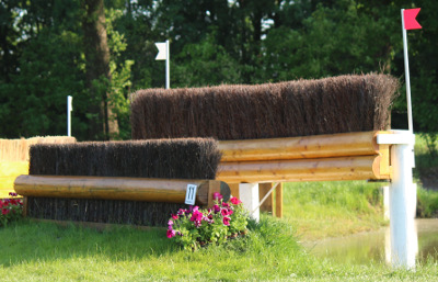 eventing-hindernissen dubbele bezembak op boomstam