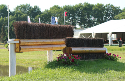 eventing-hindernissen waterbak waterinsprong dubbele boomstam